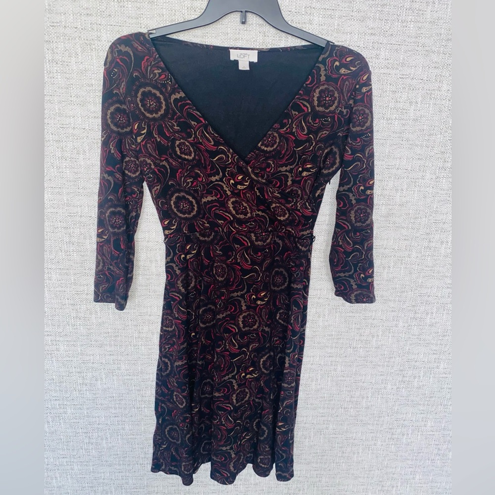 Ann Taylor Loft 3/4 Sleeve Midi Dress Multicolor floral Women's Size 4